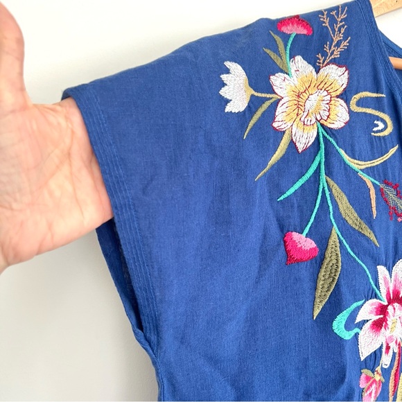 JOHNNY WAS Maisie Blue Linen w Multicolor Embroidery Easy Button Mini Dress XL - Picture 9 of 16